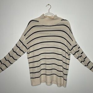 H&M Cream and Black Striped Turtleneck Sweater